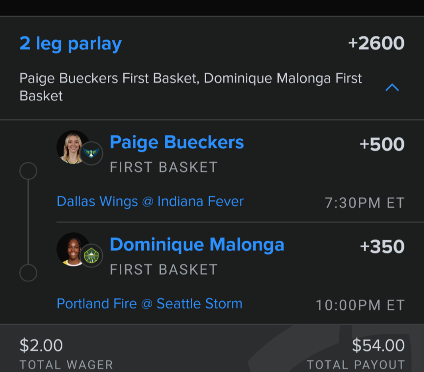WNBA First Basket Parlay