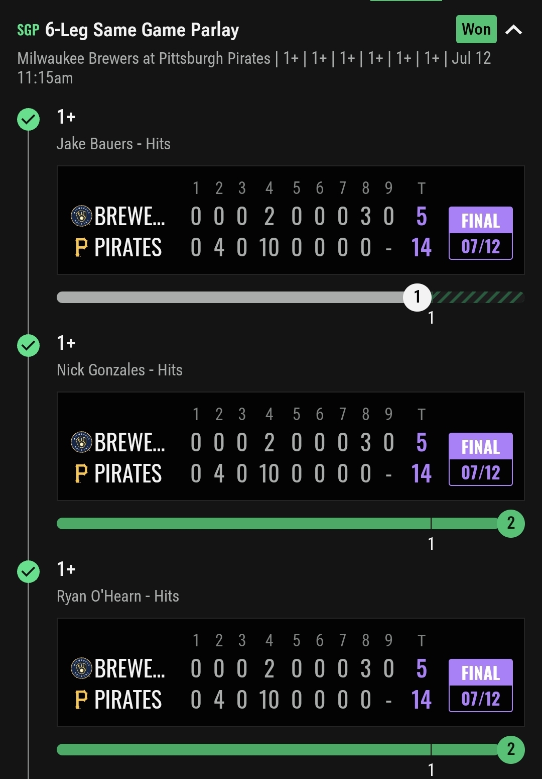 ✅️ MLB 6 PACK HITS +575 CASHED MIL VS PIT 💥