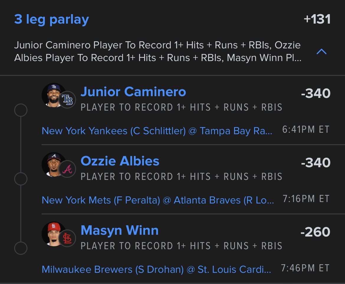 📈 Parlay 1: The "Heavy Hitters" Trio (+131 Odds)The Legs: Junior Caminero (TB) /