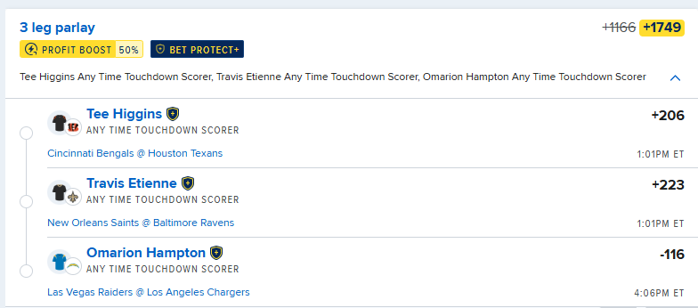 NFL Week 2 Lotto Always worth a shot with these massive boosts - 3 TD scorers pa