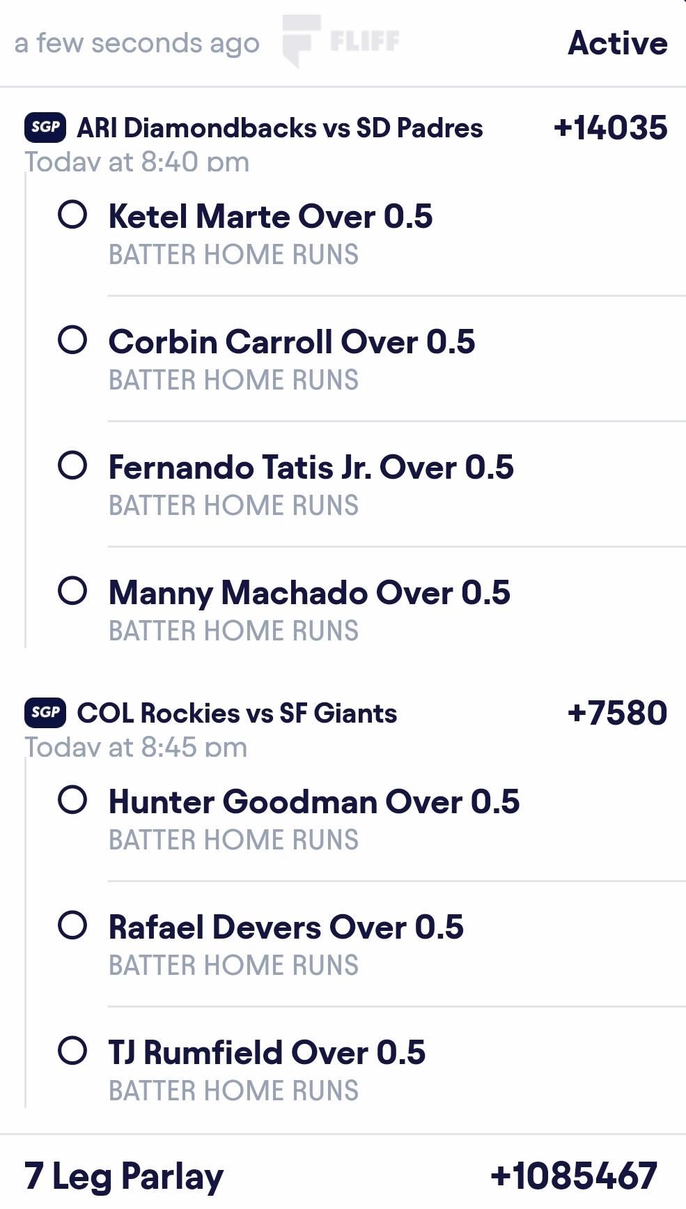 7-leg Home Run parlay tonight 👇⚾ ⚾ Ketel Marte O 0.5 HR ⚾ Corbin Carroll O 0.5 H