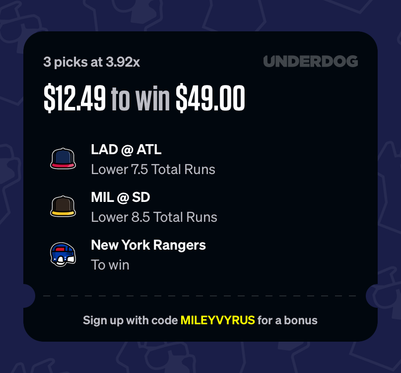 🧩LINES 🟢LAD @ ATL - Lower 7.5 runs Yamamoto vs. Sale is the best starting-pitch