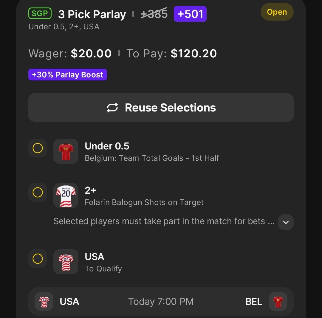 DraftKings Parlay Boost 🇺🇸 +501 0.55 Units