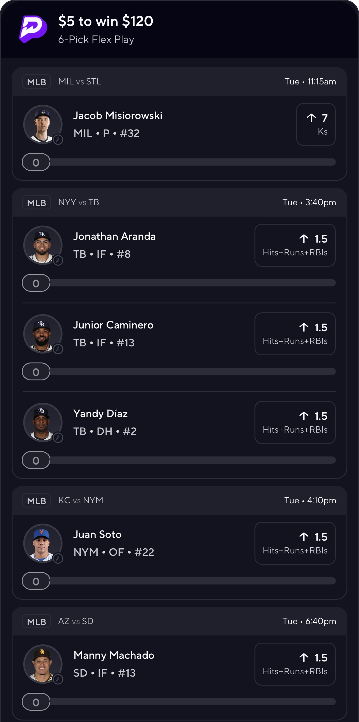 🌙 Late-Night MLB PrizePicks 7/7 🌙 Note: took a small middle position for just le