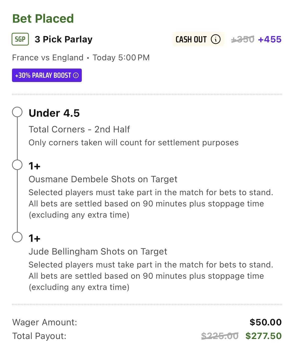 ⚽ World Cup 3-Leg SGP (+455) DraftKings • 30% Cup Profit Boost France vs England