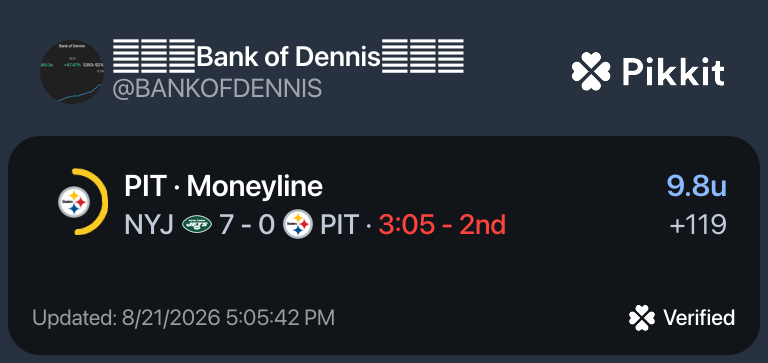 LIVE NFL Preseason plays for Friday. PITTSBURGH steelers ML +119 for 10u
