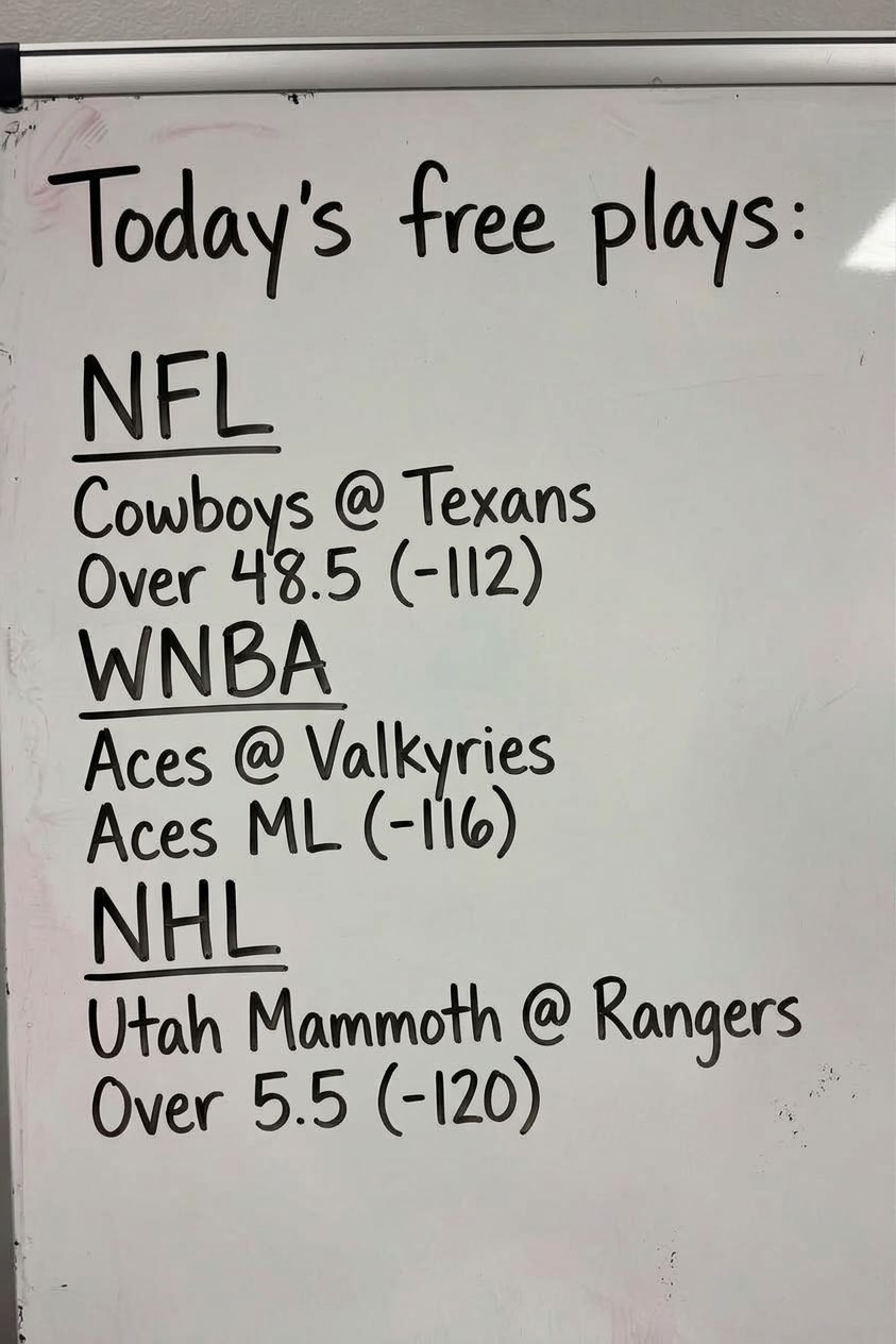 Yesterday’s free picks: 2-2 October record: 5-5 Today’s free plays: NFL Cowboys