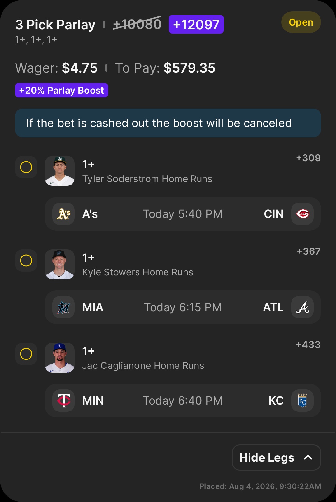 🤞🏿⚾💣💥💰🤑 My favorite HR Parlay today