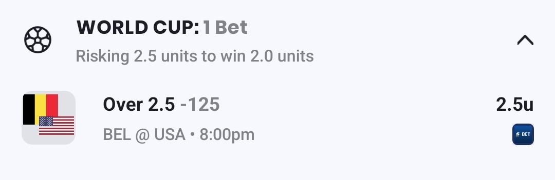 WORLD CUP USA/BELGIUM o2.5 Goals -125/135 all the way to -150 2.5u