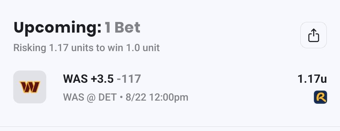 NFL PRE SEASON 22ND SATURDAY WASH +3.5 -117 (1U)