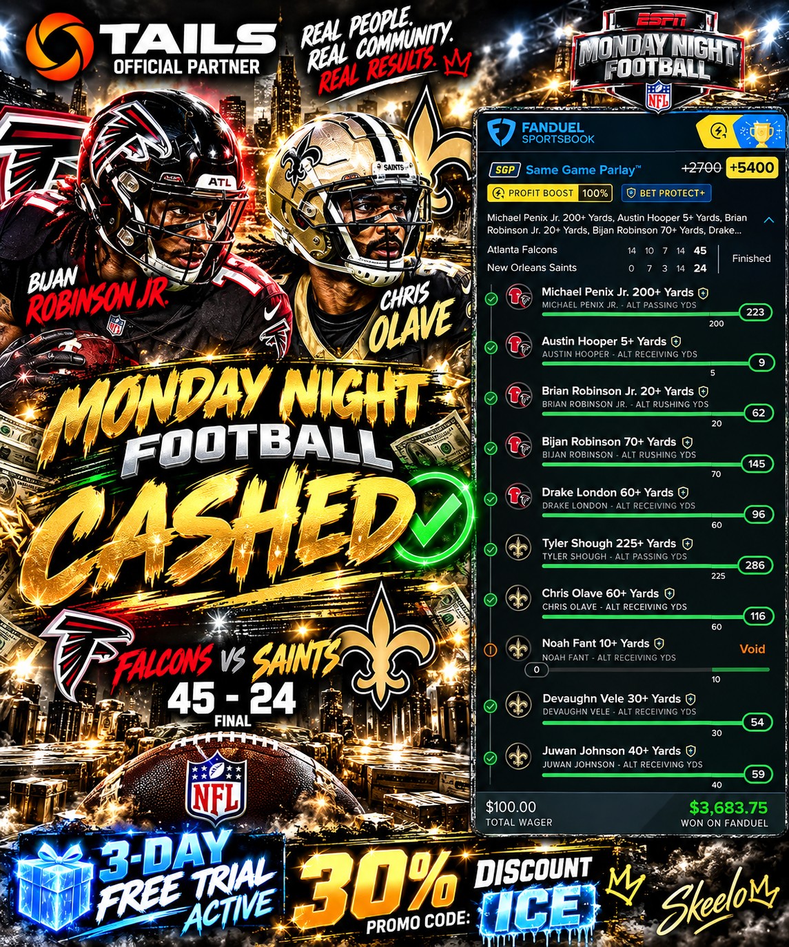 Monday Night Football BANNNNGGGG! ✅ Full Game SGP SMACKS! Posted right here for