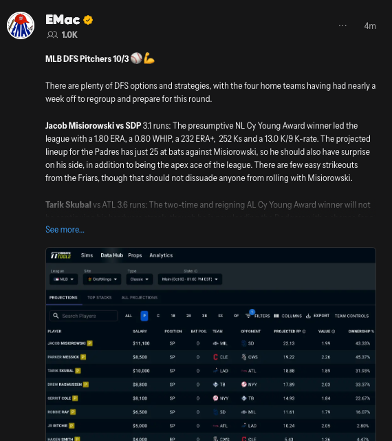 MLB DFS 10/3 Summary ⚾️🔮👀 Click on the links below or follow me and filter to ea