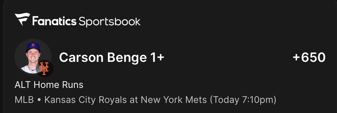 💣💣 Carson Benge HR +650 0.25 unit Tyler Stephenson HR +650 0.25 unit