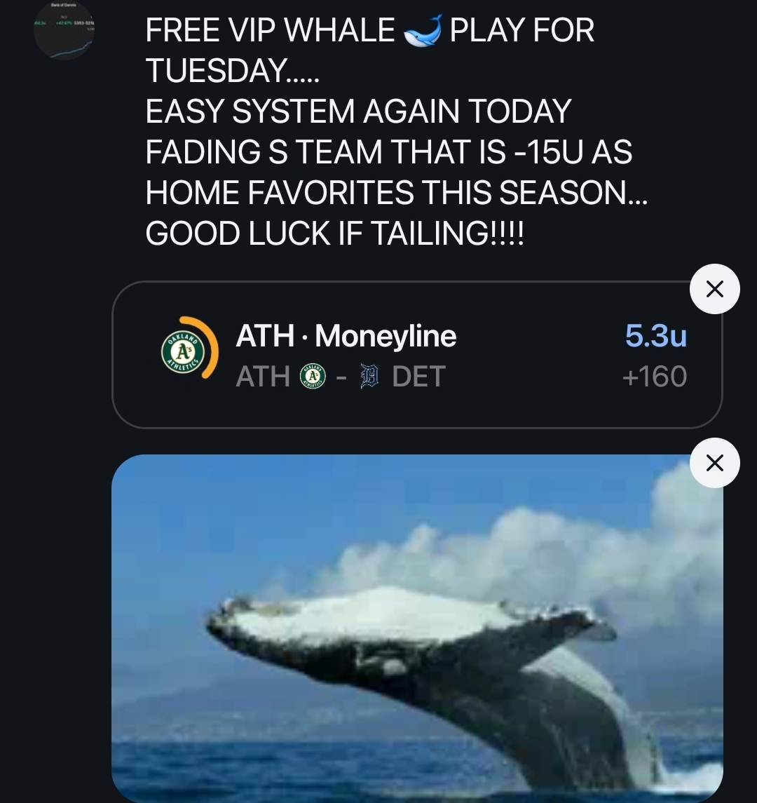 **FREE VIP WHALE 🐋 PLAY FOR TUESDAY ** ⚾️BASEBALL⚾️ Easy system play here fading