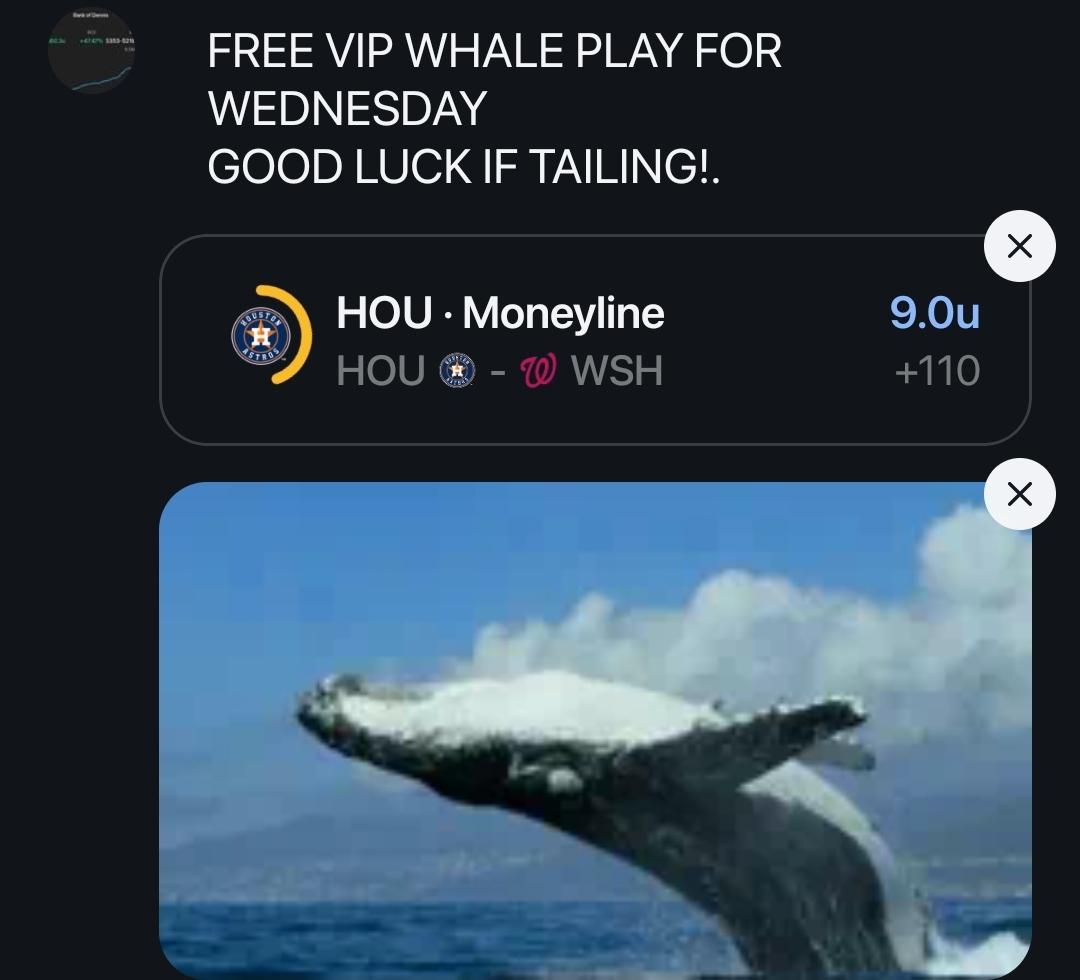 **Free VIP WHALE 🐋 PLAY FOR WEDNESDAY ** ⚾️BASEBALL⚾️ Back on the Astros who sho