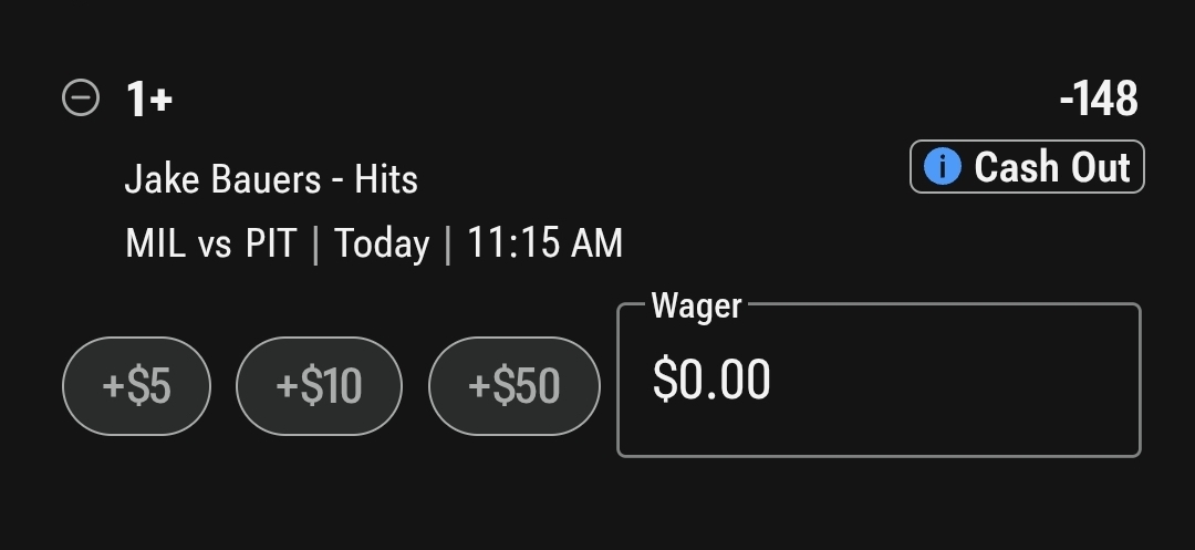 MLB STRAIGHT PLAY J. BAUERS 1 HIT -148 💥 PIT VS MIL EARLY GAME
