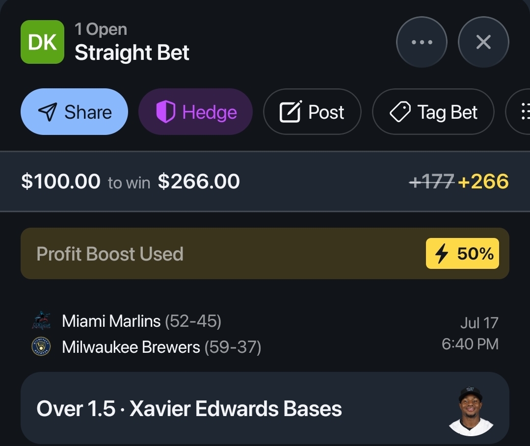 DraftKings 50% MLB Boost ⚾️ +266 (FV +182) 3 Units