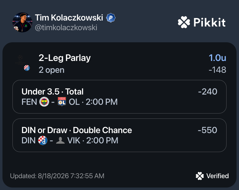 Tuesday Free Play: Champions League 🏆 1u at Caesars Pikkit Copy I expect the fir