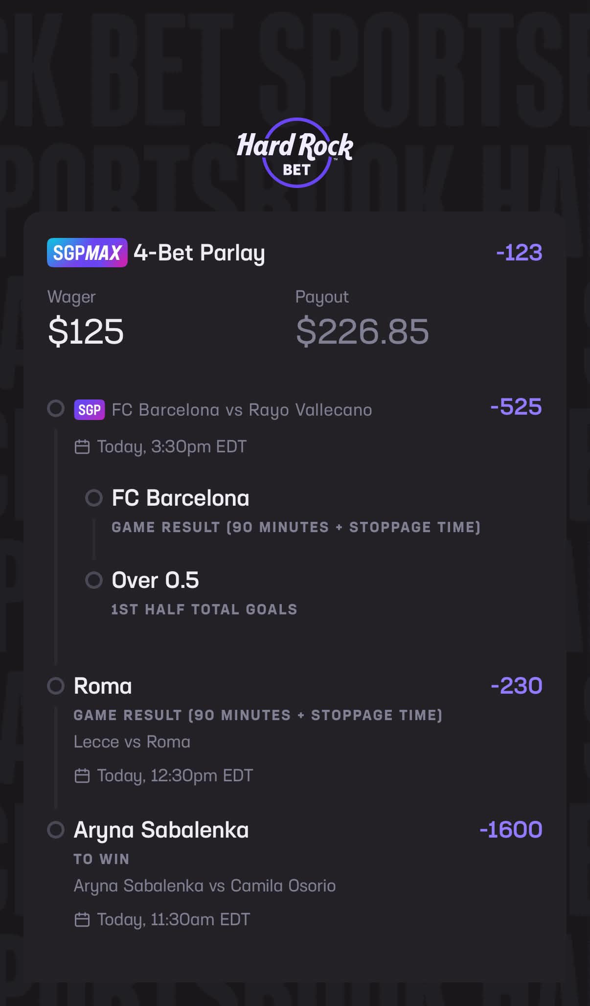 FREE SOCCER / TENNIS PARLAY 8/31/26 (-123) Aryna Sabalenka Moneyline (US Open Wo