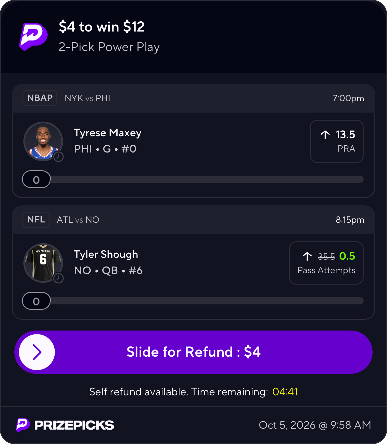 NBA PP .5u Tyrese Maxey M 13.5 PRA Using the Free Square Promo! I’m expecting th